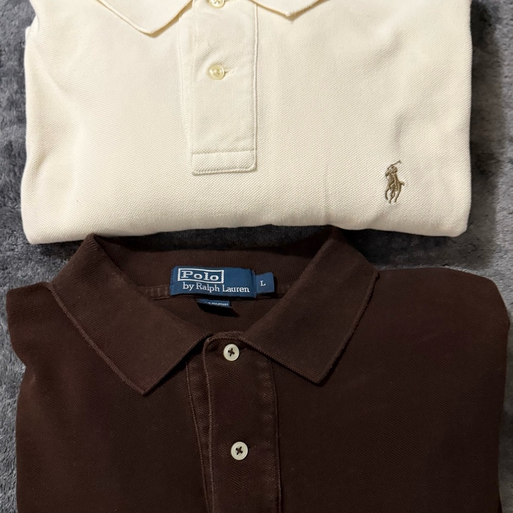 Ralph Lauren Men's Cream and Brown Polo Shirts